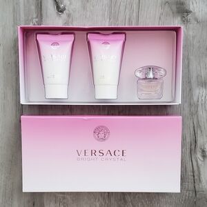 NIB Versace Bright Crystal 3 Piece Gift Box Set Trio Lotion, Shower Gel & Bottle